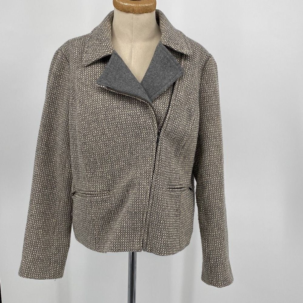 Talbots Women's Tweed Zip‎ Front Moto Jacket Wool Blend Metallic Gray Size 16